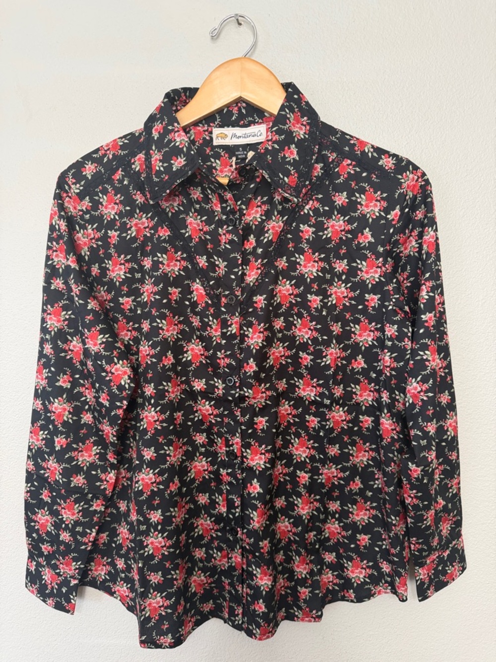 Montana Co Bold Stunning Floral Western Button Up Shirt‎ Lace Accents New Boho
